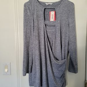 NWT Pat pat Women's Sz M Maternity Top Blouse for Breastfeeding Gray Shirt New